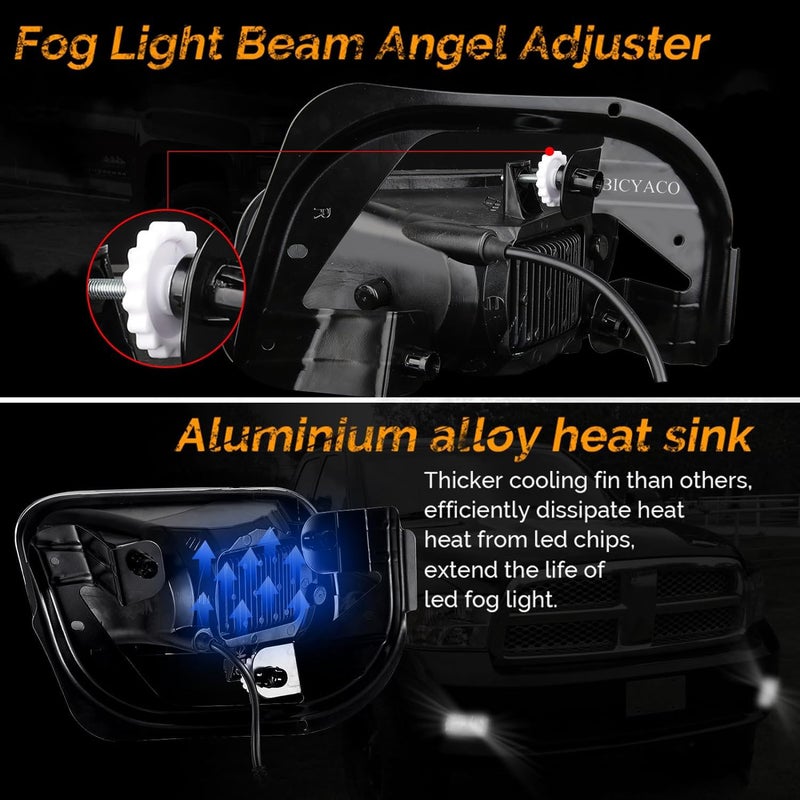 BICYACO LED Fog Lights Assembly with Mounting Brackets for 2009-2012 Dodge Ram 1500, 2010-2018 Ram 2500 3500 Pickup Truck, Front Bumper Driving Lamps Replacement, IP67 Waterproof, Black (1 Pair) - Image 3